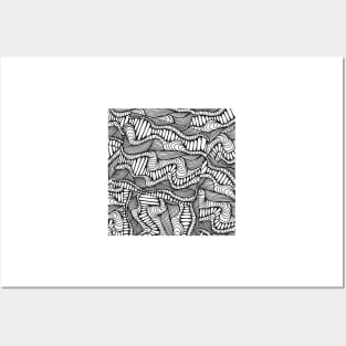 Black and White Zentangle Wavy Doodle Design Posters and Art